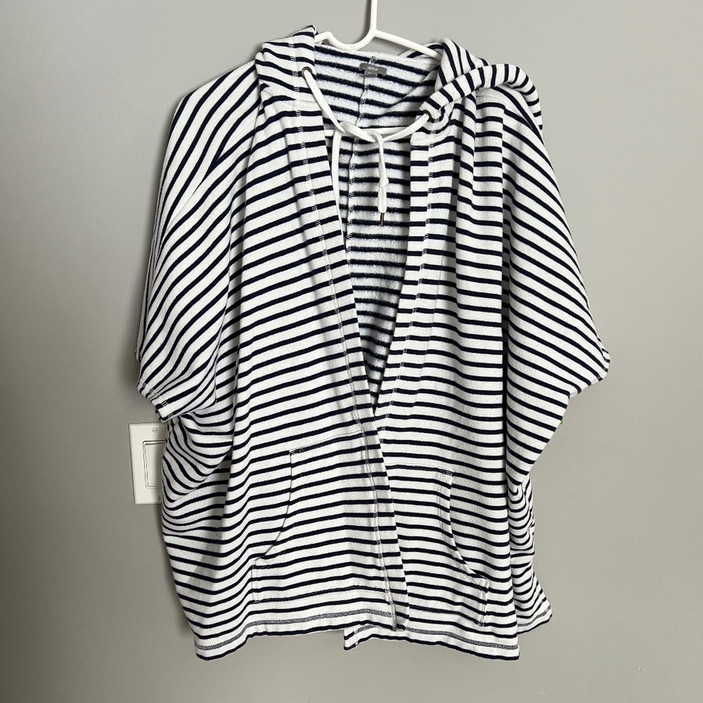 Aerie Swimsuit Coverup Poncho Hooded White with Blue Stripe Extra Small …